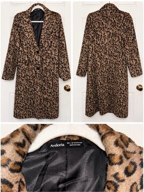 Leopard Print Long Women's Coat - Brown/Black